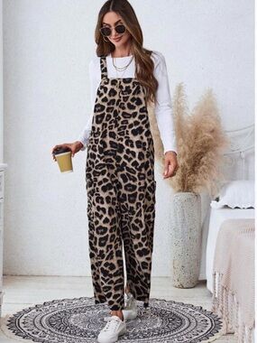 SHEIN Lune Women’s Leopard Print Wide-Leg Casual Jumpsuit L 8-10 new